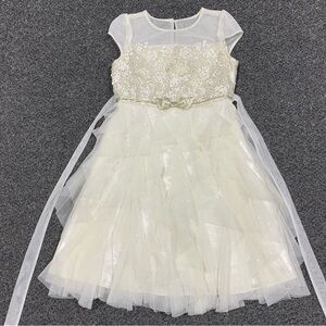 Jona Michelle Cream Floral Sequin Tulle Dress